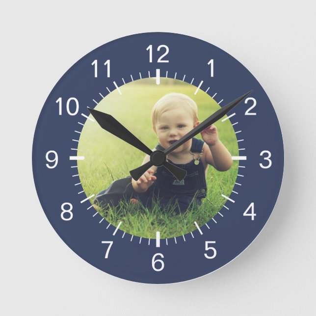 Erstellen Sie Ihr individuelles Foto Modernes Mini Runde Wanduhr (Vorderseite)
