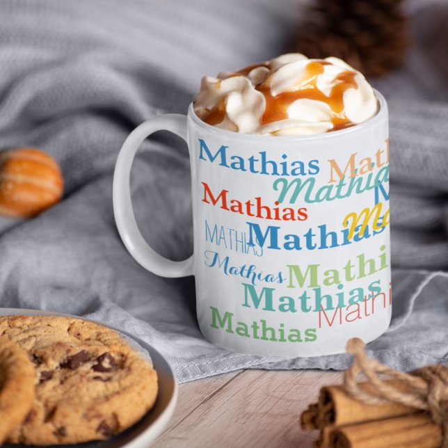 Erstellen Sie Ihr Namensmuster auf Weiß Tasse (happy day moment)