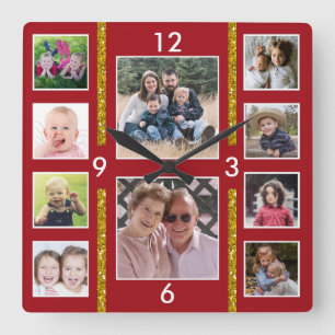 Erstellen Sie Ihre eigene 10-Familie Foto Collage Quadratische Wanduhr