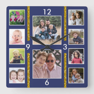 Erstellen Sie Ihre eigene 10-Familie Foto Collage Quadratische Wanduhr