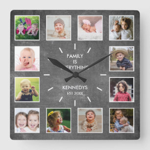 Erstellen Sie Ihre eigene 12 Collage Frame Chalkbo Quadratische Wanduhr