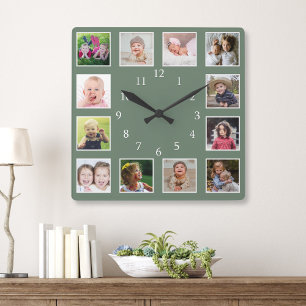 Erstellen Sie Ihre eigene 12-Familie Foto Collage  Quadratische Wanduhr