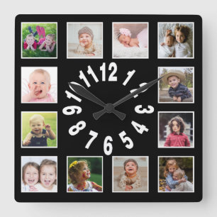 Erstellen Sie Ihre eigene 12-Familie Foto Collage Quadratische Wanduhr