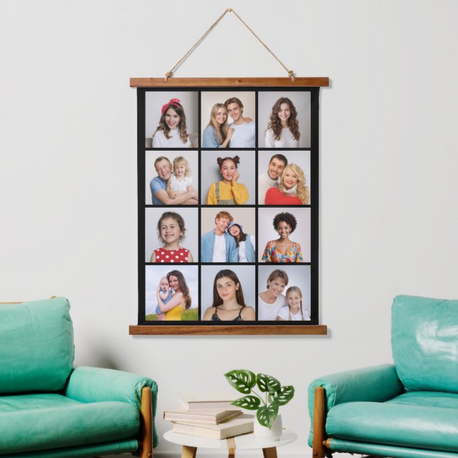 Erstellen Sie Ihre eigene 12 FotoCollage Wandteppich Mit Holzrahmen (Wohnzimmer)