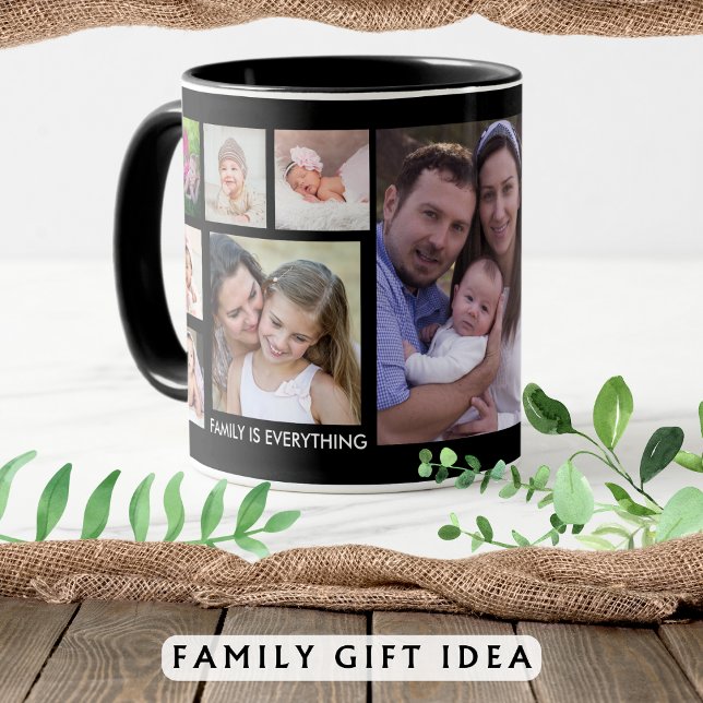 Erstellen Sie Ihre eigene 13-Familie Foto Collage  Tasse (Create Your Own 13 Family Photo Collage Black Mug)