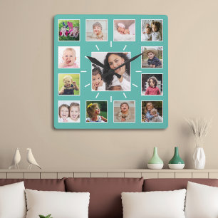 Erstellen Sie Ihre eigene 13-Familienfoto-Collage  Quadratische Wanduhr