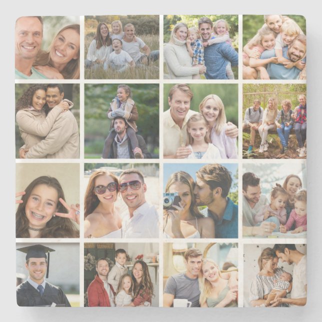 Erstellen Sie Ihre eigene 16-Foto-Collage  Steinuntersetzer (Vorderseite)