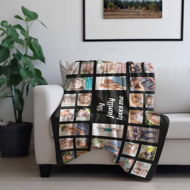 Erstellen Sie Ihre eigene 32-Familie Foto Collage Fleecedecke ("My family loves me" photo fleece blanket)