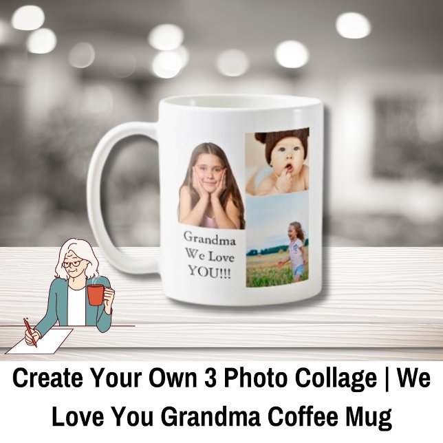 Erstellen Sie Ihre eigene 3 FotoCollage | Wir Lieb Kaffeetasse (Create Your Own 3 Photo Collage | We Love Grandma Coffee Mug)