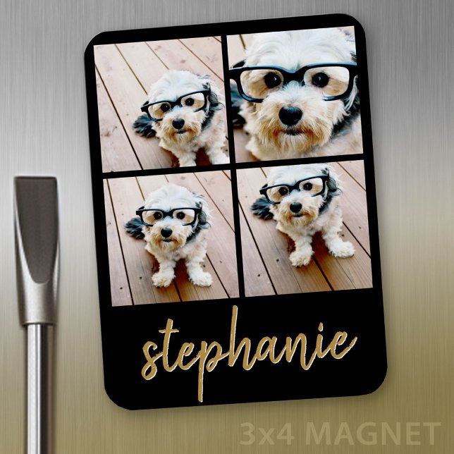 Erstellen Sie Ihre eigene 4 FotoCollage - Skriptna Magnet (Personalized fridge magnet - add photos and custom text)