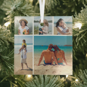 Erstellen Sie Ihre eigene 5-FotoCollage Ornament Aus Glas