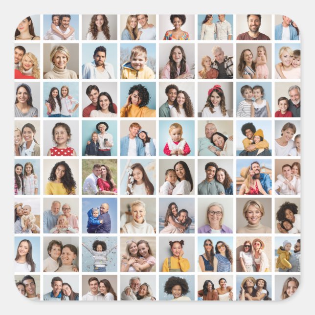 Erstellen Sie Ihre eigene 64 FotoCollage Quadratischer Aufkleber (Vorderseite)