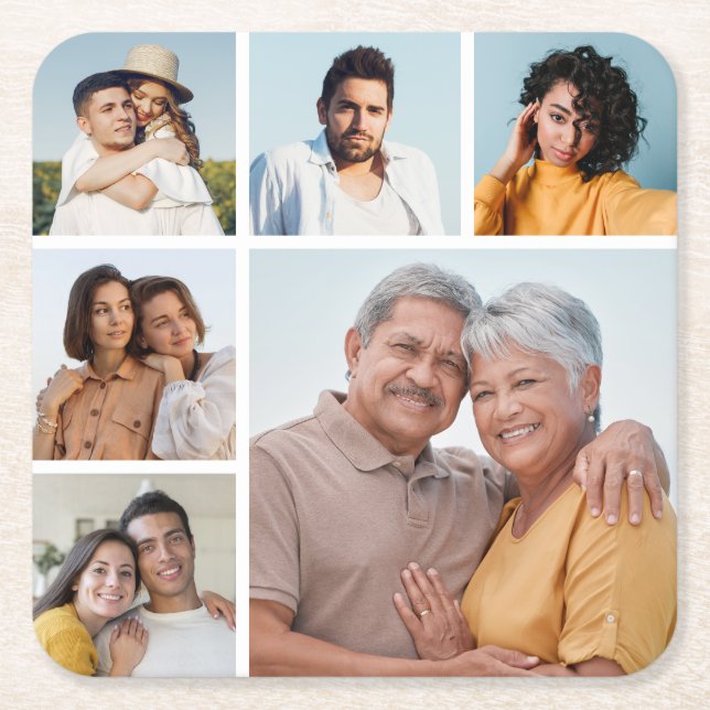 Erstellen Sie Ihre eigene 6-Bild-Collage bearbeitb Rechteckiger Pappuntersetzer (Vorderseite)