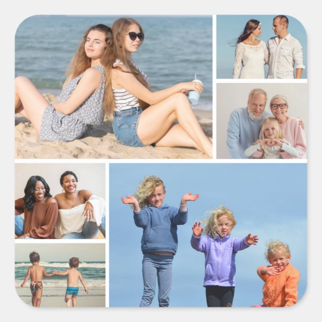 Erstellen Sie Ihre eigene 6 FotoCollage Quadratischer Aufkleber (Vorderseite)