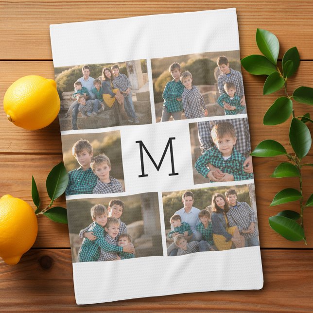 Erstellen Sie Ihre eigene 6-Fotolage - Monogramm w Geschirrtuch (Add 6 photos - personalized kitchen towel)