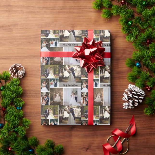 Erstellen Sie Ihre eigene 7-Foto-Hochzeitskollekti Geschenkpapier (Feiertagsgeschenk)