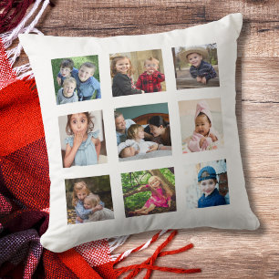 Erstellen Sie Ihre eigene 9-Foto-Collage in Weiß Kissen
