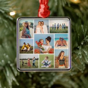 Erstellen Sie Ihre eigene 9-Foto-Collage Ornament Aus Metall