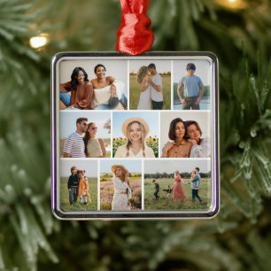 Erstellen Sie Ihre eigene 9-Foto-Collage Ornament Aus Metall
