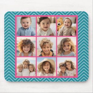 Erstellen Sie Ihre eigene 9-Foto-Collage Pink Blau Mousepad