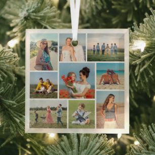 Erstellen Sie Ihre eigene 9 FotoCollage Ornament Aus Glas