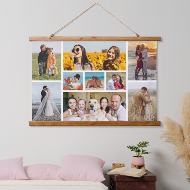 Erstellen Sie Ihre eigene 9 FotoCollage Wandteppich Mit Holzrahmen (Schlafzimmer)