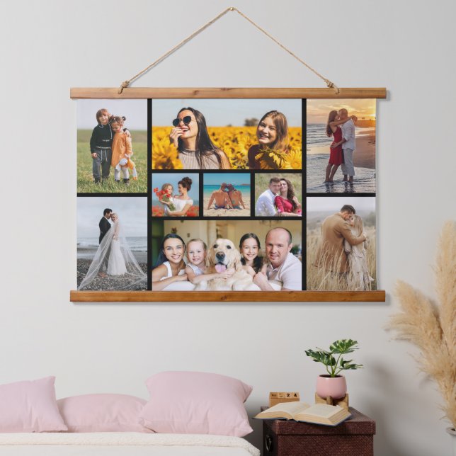 Erstellen Sie Ihre eigene 9 FotoCollage Wandteppich Mit Holzrahmen (Schlafzimmer)