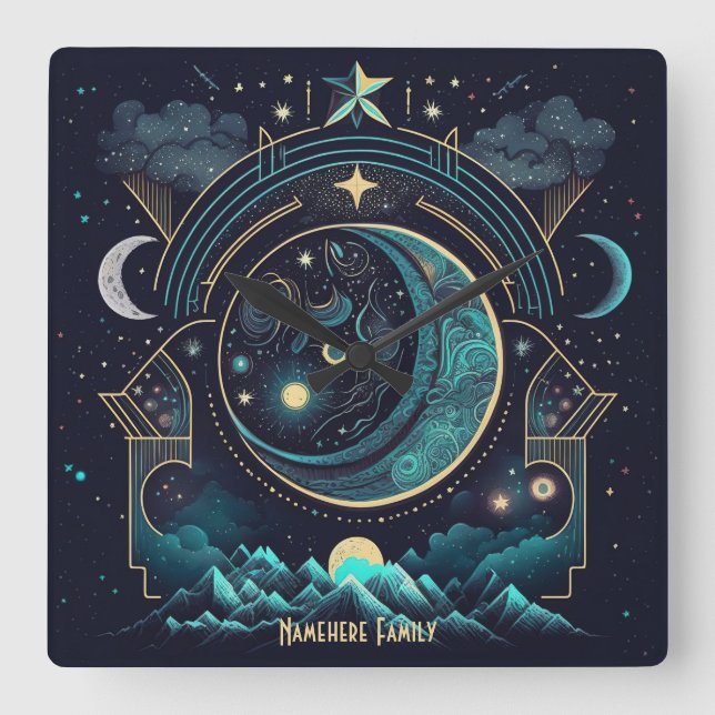 Erstellen Sie Ihre eigene Abstrakte Himmelslandsch Quadratische Wanduhr (Vorderseite)