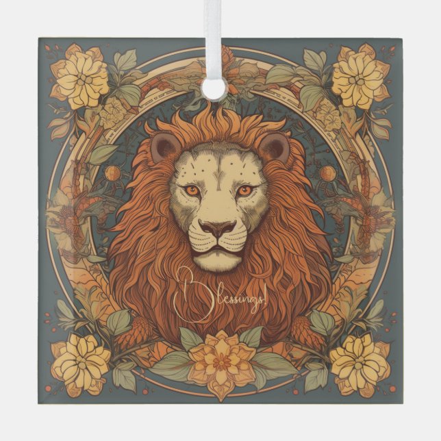 Erstellen Sie Ihre eigene Art Nouveau Leo Zodiac Ornament Aus Glas (Vorderseite)