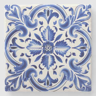 Erstellen Sie Ihre eigene bemalte blaue Talavera-B Steinuntersetzer