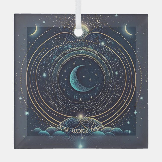 Erstellen Sie Ihre eigene blaue und goldene Himmel Ornament Aus Glas (Vorderseite)