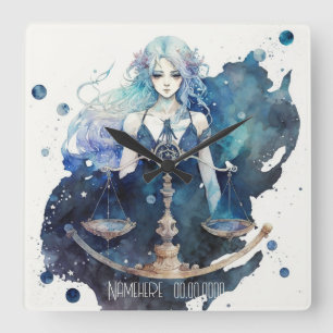 Erstellen Sie Ihre eigene Blue & Aquamarin Libra Z Quadratische Wanduhr