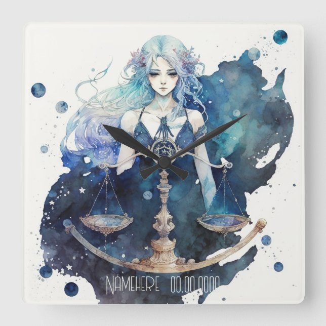 Erstellen Sie Ihre eigene Blue & Aquamarin Libra Z Quadratische Wanduhr (Vorderseite)