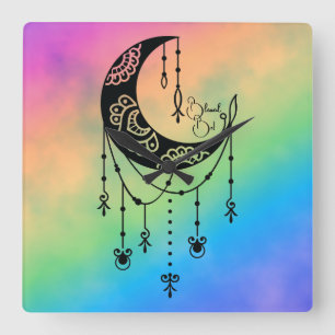 Erstellen Sie Ihre eigene Boho Magic Moon-Silhouet Quadratische Wanduhr