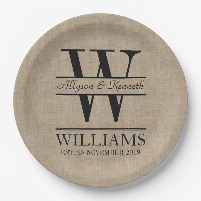 Erstellen Sie Ihre eigene Burlap-Logo-Jubiläumsmon Pappteller (Vorderseite)