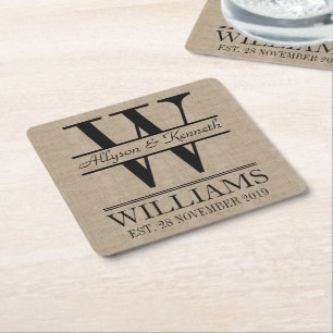 Erstellen Sie Ihre eigene Burlap-Logo-Jubiläumsmon Rechteckiger Pappuntersetzer