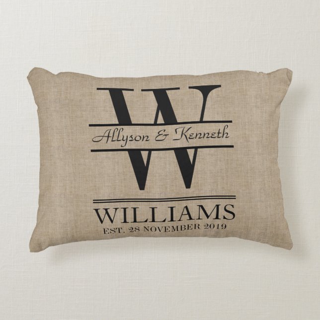 Erstellen Sie Ihre eigene Burlap-Logo-Jubiläumsmon Zierkissen (Vorderseite)
