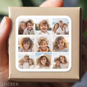 Erstellen Sie Ihre eigene Collage - Modern 9 Foto Quadratischer Aufkleber