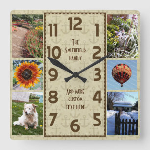 Erstellen Sie Ihre eigene Deco 6 Foto-Collage brau Quadratische Wanduhr