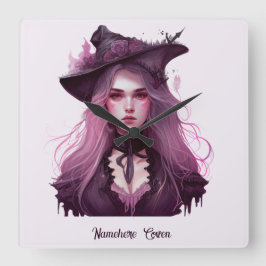 Erstellen Sie Ihre eigene dunkle Lila Hexe Quadratische Wanduhr