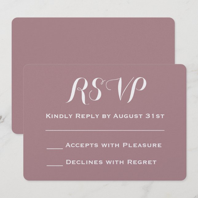 Erstellen Sie Ihre eigene Dusty Rose Wedding RSVP Einladung (Vorne/Hinten)
