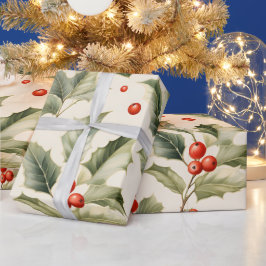 Erstellen Sie Ihre eigene elegante Red Holly Cream Geschenkpapier
