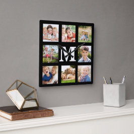 Erstellen Sie Ihre eigene Familie 8 Foto Collage B Quadratische Wanduhr