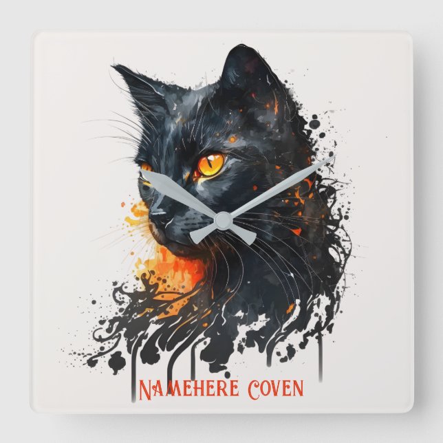 Erstellen Sie Ihre eigene feine schwarze Katze Quadratische Wanduhr (Vorderseite)
