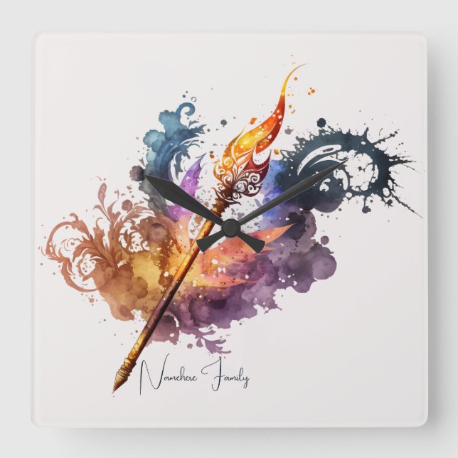 Erstellen Sie Ihre eigene Feuerwand Quadratische Wanduhr (Vorderseite)