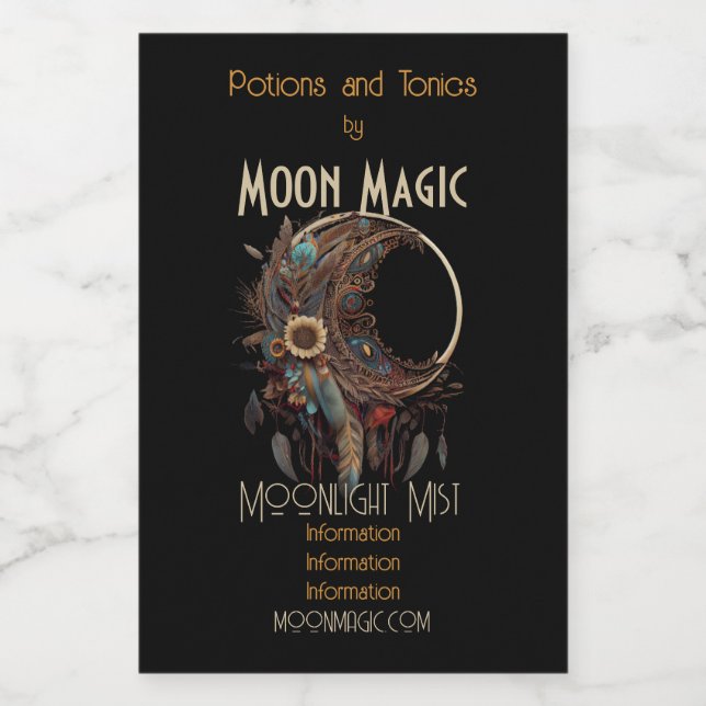 Erstellen Sie Ihre eigene Floral Paisley Boho Moon Weinetikett (Einzelnes Label)