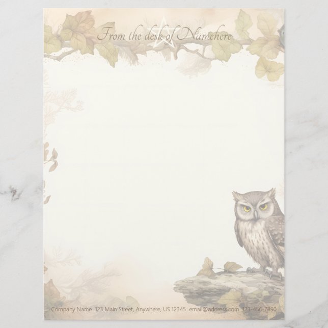 Erstellen Sie Ihre eigene Florale Wise Brown Owl W Briefbogen (Vorderseite)