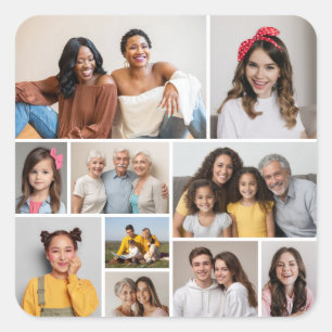 Erstellen Sie Ihre eigene Foto-Collage mit 10 Foto Quadratischer Aufkleber