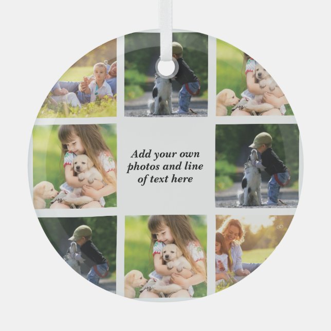 Erstellen Sie Ihre eigene Foto-Collage und -Text Ornament Aus Glas (Vorderseite)