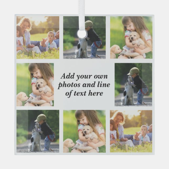 Erstellen Sie Ihre eigene Foto-Collage und -Text Ornament Aus Glas (Vorderseite)